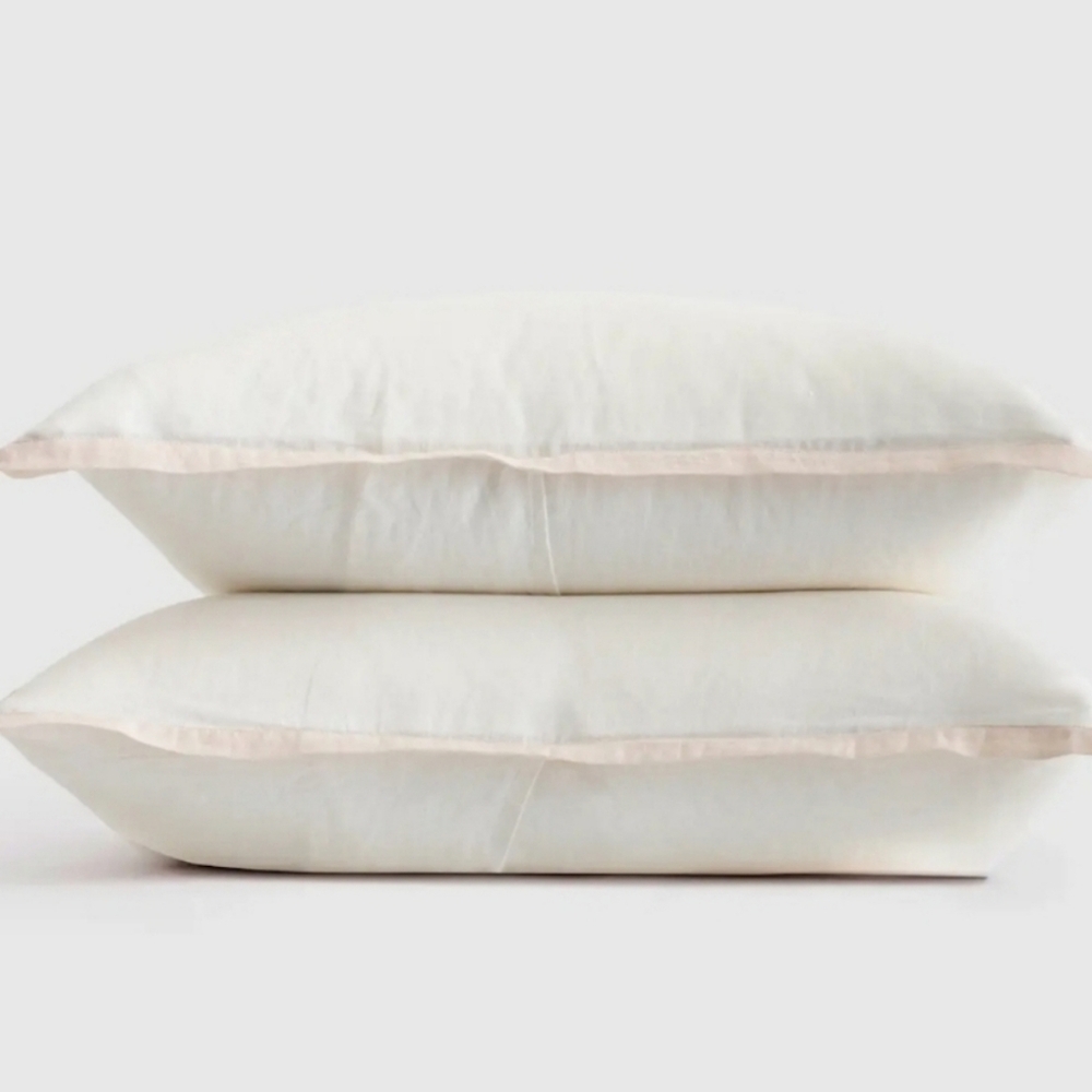 Quince Linen White/ Sand Contrast Flange King Shams! Set Of 2 (P2)